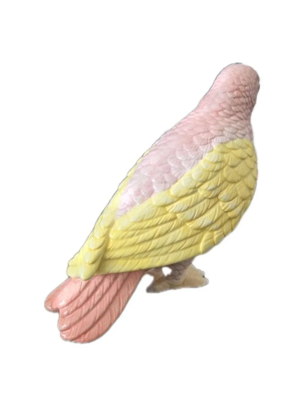 New Large Ceramic Pink & Yellow Tropical Bird Parrot Figurine Room Decor